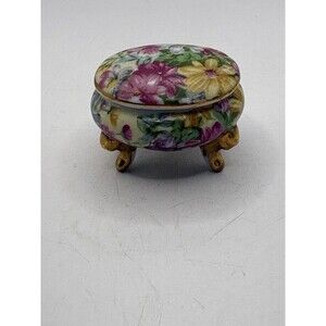 Vintage Chintz Mini 3 Leg Trinket Box Made In Japan